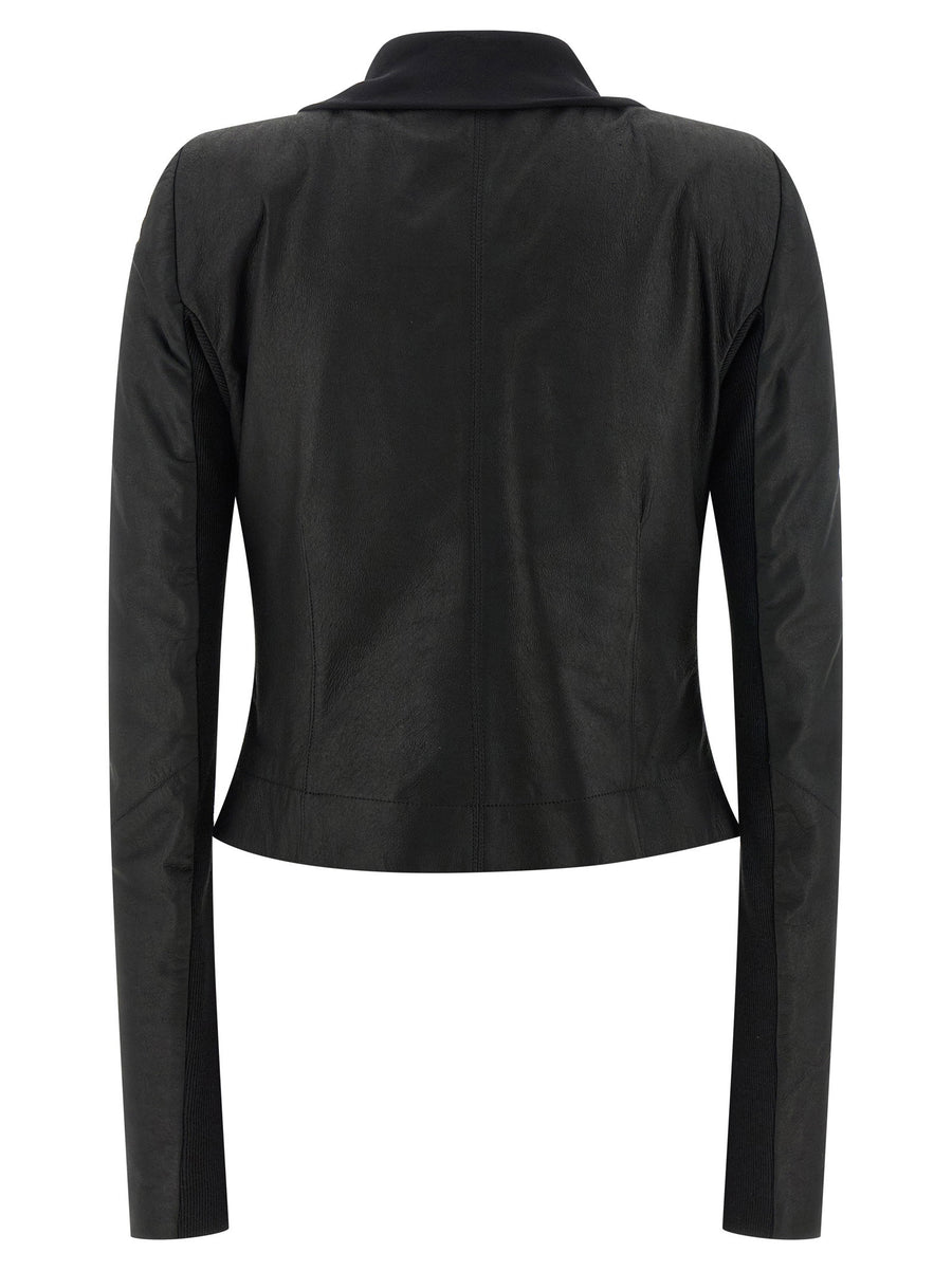 Rick Owens Scarf Biker Jacket Women Black Lambskin With Cropped Lining Shawl Collar Luxury