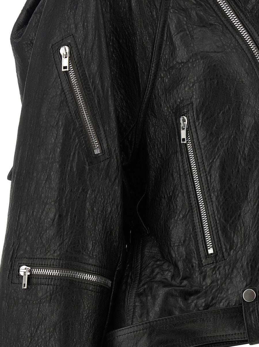 Rick Owens Cropped Scarf Flight Jacket For Women Sculptural Vegetable Tanned Lambskin Leather Aniline Finish