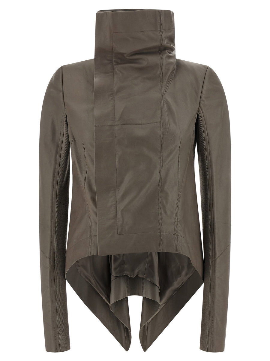 Naska Biker Jacket By Rick Owens For Women Premium Lambskin With Foldable High Neck Asymmetrical Zip