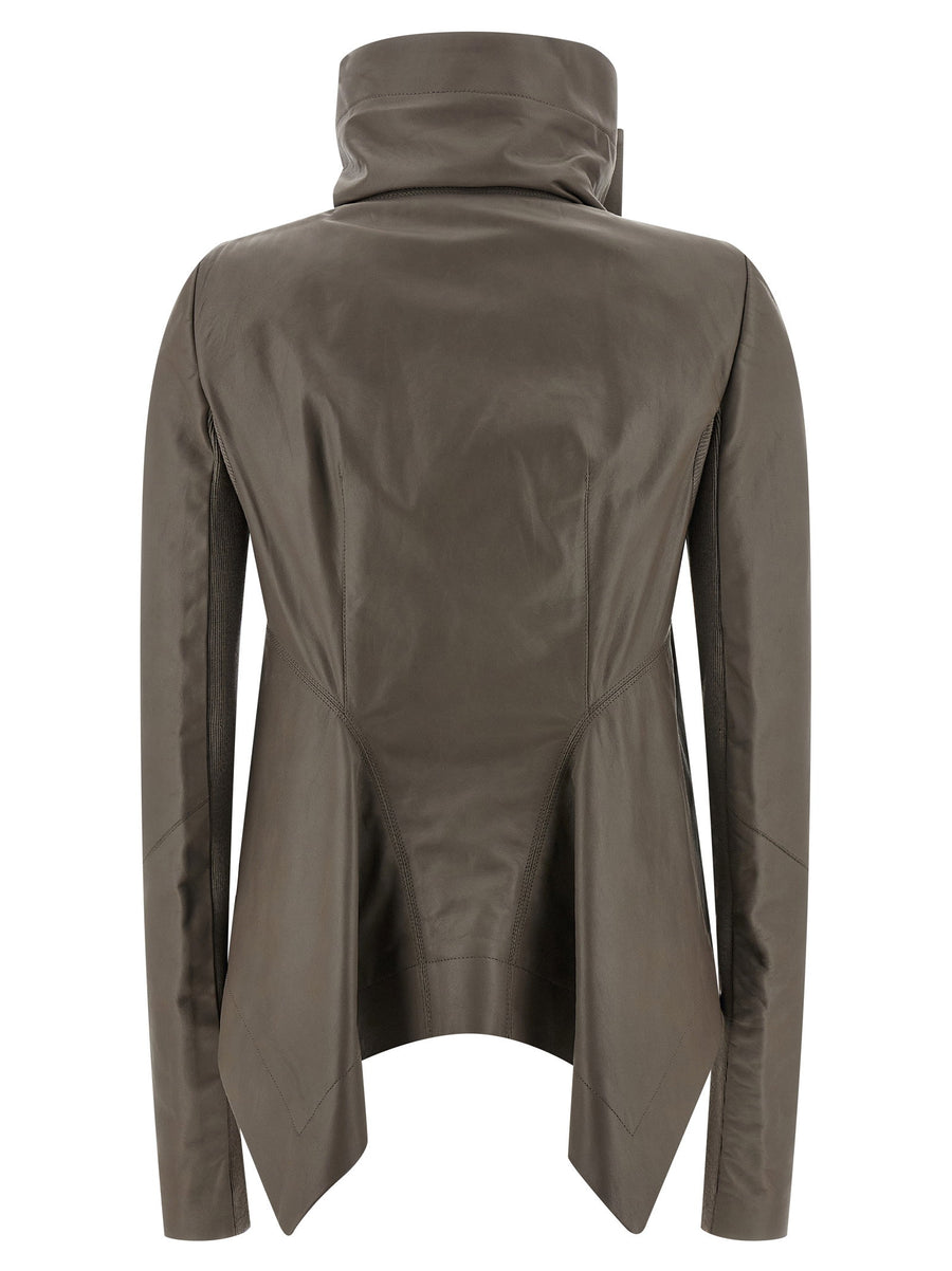 Naska Biker Jacket By Rick Owens For Women Premium Lambskin With Foldable High Neck Asymmetrical Zip