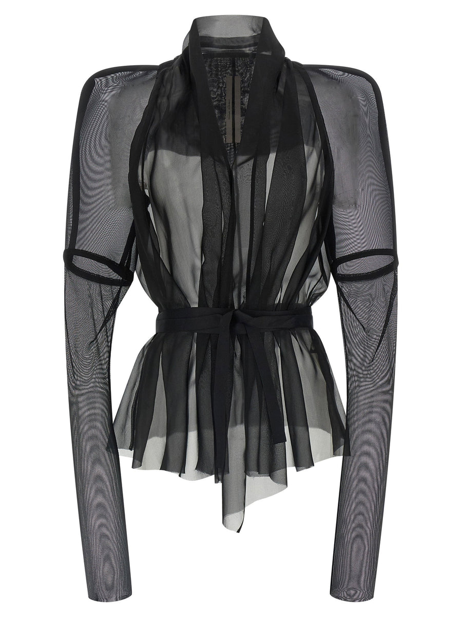 Rick Owens Combo Metro Jacket Two Piece Silk Chiffon Set for Women with Architectural Silhouette