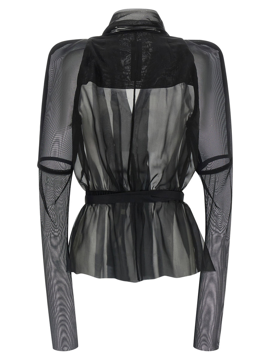 Rick Owens Combo Metro Jacket Two Piece Silk Chiffon Set for Women with Architectural Silhouette