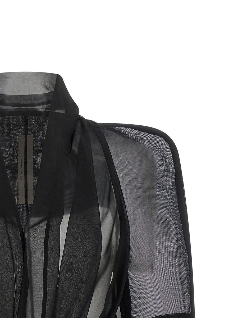Rick Owens Combo Metro Jacket Two Piece Silk Chiffon Set for Women with Architectural Silhouette