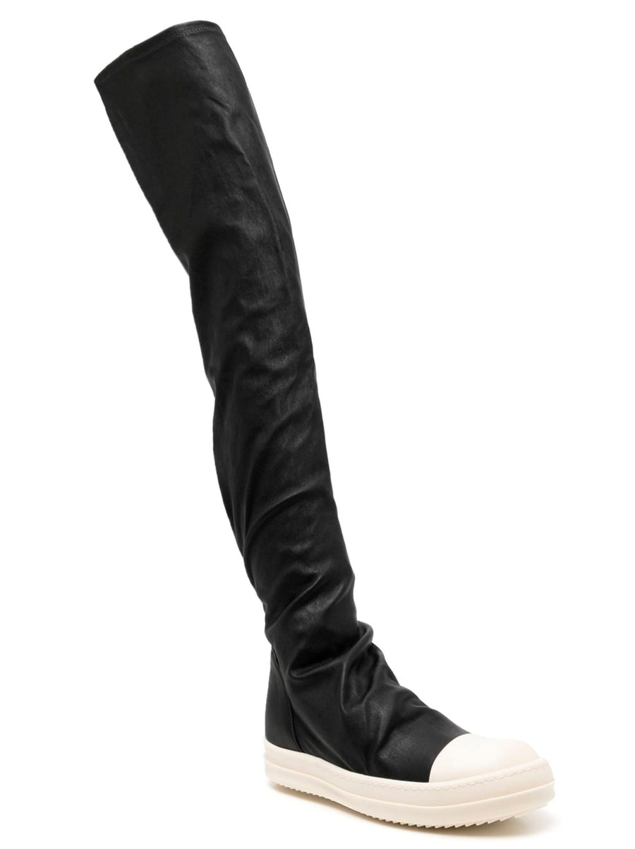 Rick Owens High Stocking Sneaks Boots For Women Bold Stretch Leather Everyday Versatility