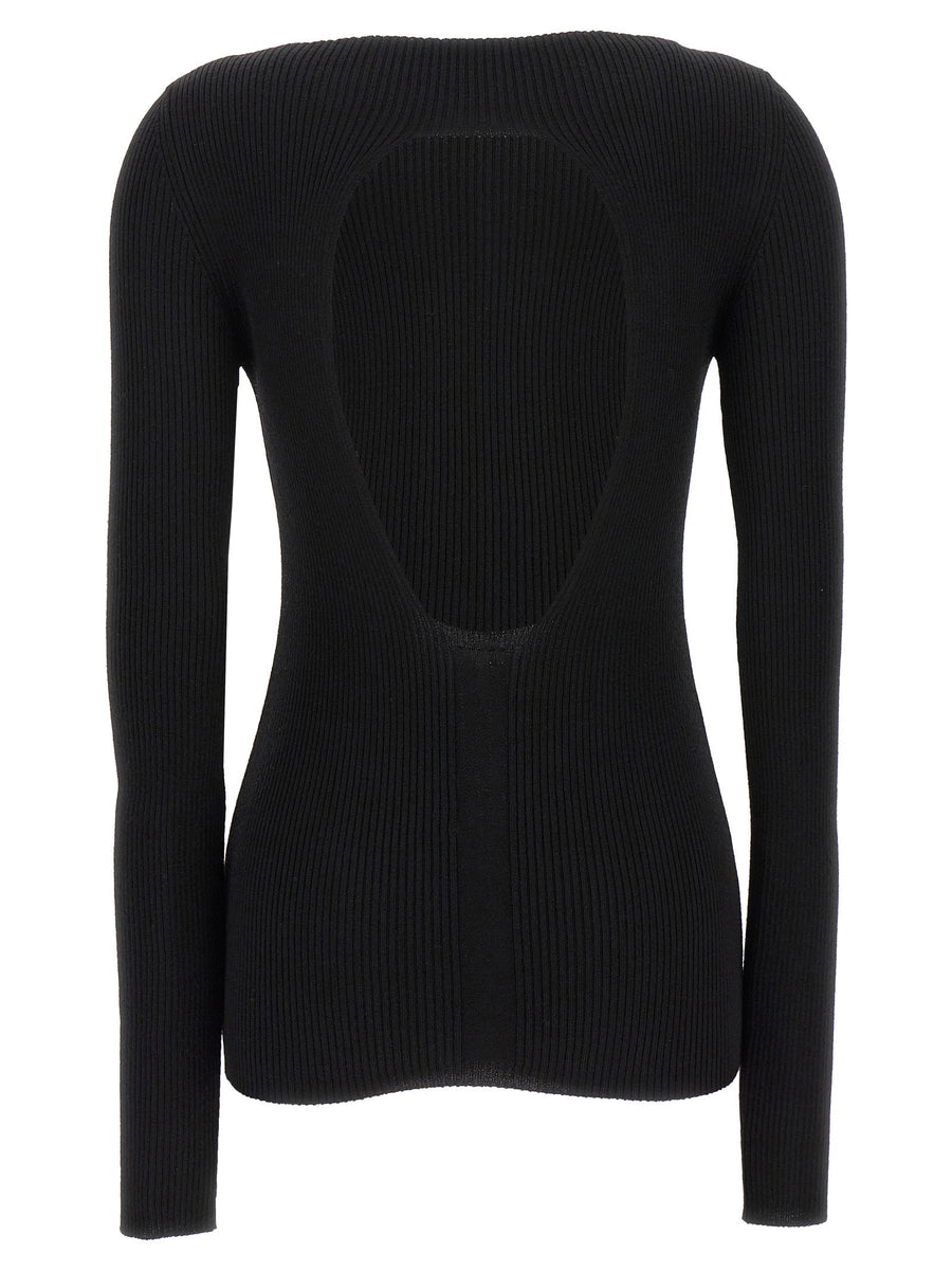 Rick Owens Al Top Sweater For Women Lux Wool Ribbed Boat Neck Back Cutout Designer Luxury Knitwear Everyday Style