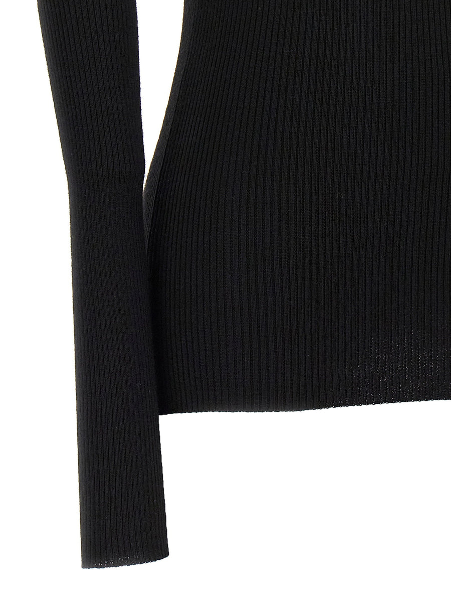 Rick Owens Al Top Sweater For Women Lux Wool Ribbed Boat Neck Back Cutout Designer Luxury Knitwear Everyday Style
