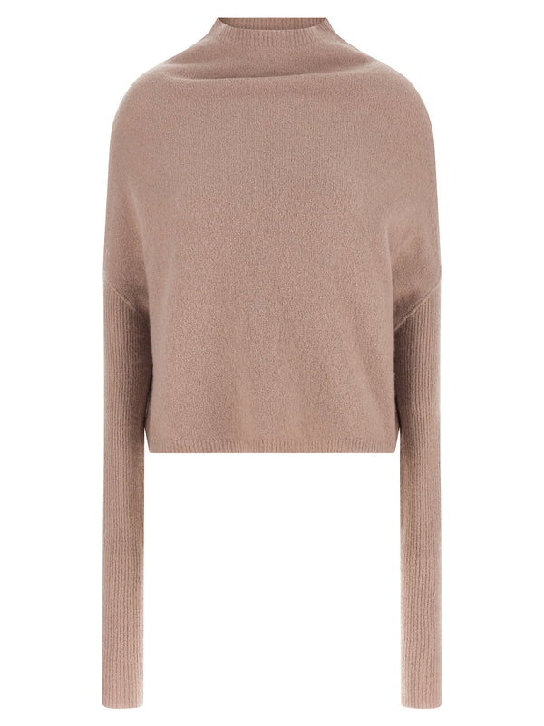 Rick Owens Crater Long Sleeve High Neck Cashmere Blend Sweater For Women Oversized Pink