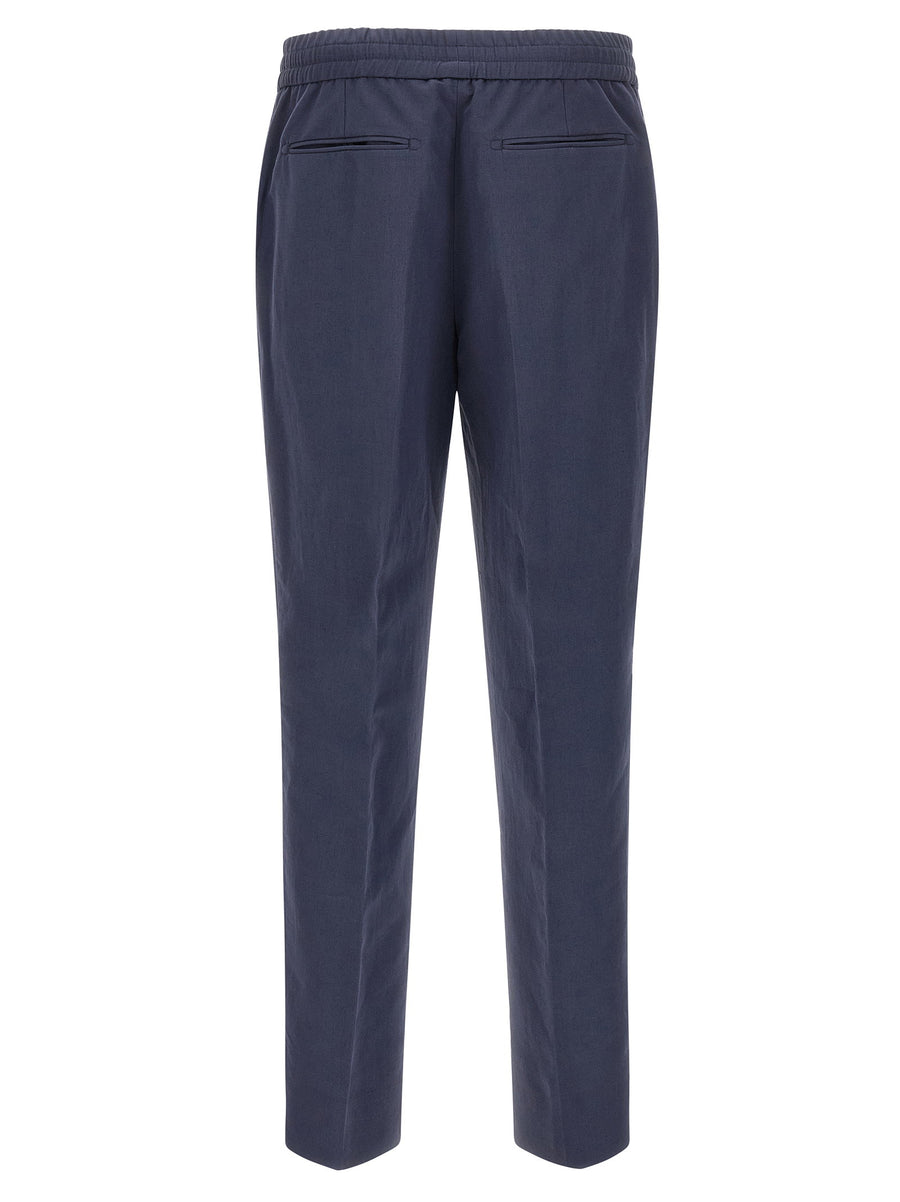 Brioni Asolo Linen Cotton Blend Trousers For Women Blue With Drawstring Waist