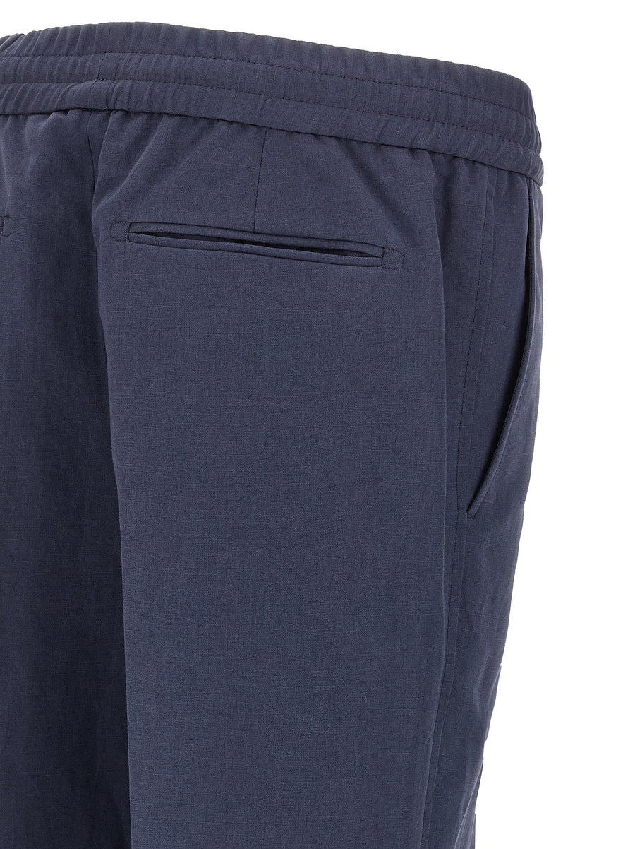 Brioni Asolo Linen Cotton Blend Trousers For Women Blue With Drawstring Waist