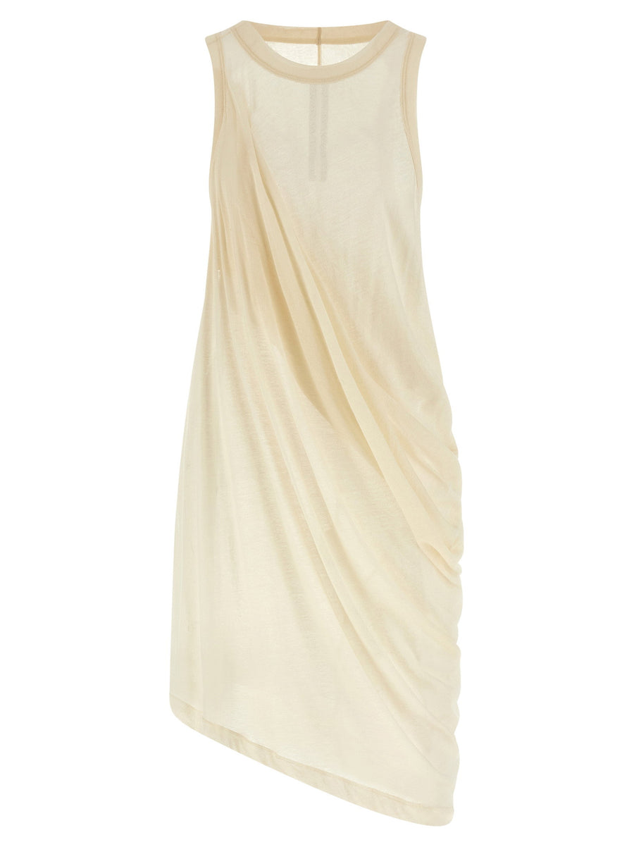 Rick Owens Anthem Tank Top For Men Beige 100 Percent Cotton Draped Jersey Semi Transparent