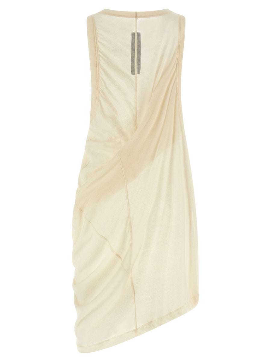 Rick Owens Anthem Tank Top For Men Beige 100 Percent Cotton Draped Jersey Semi Transparent