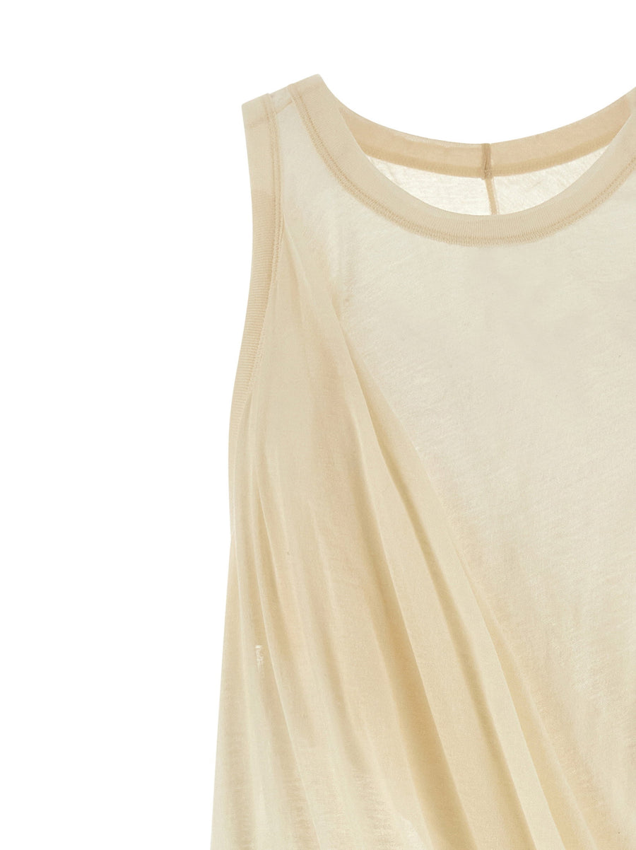 Rick Owens Anthem Tank Top For Men Beige 100 Percent Cotton Draped Jersey Semi Transparent