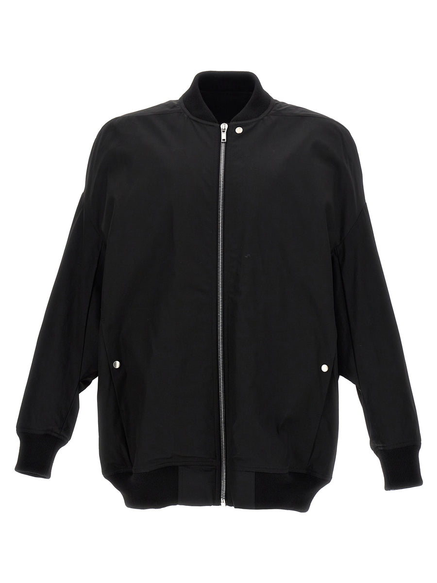 Rick Owens Jumbo Peter Flight Jacket Premium Black Nylon Zip Pockets With Knitted Cuffs For Modern Streetwear