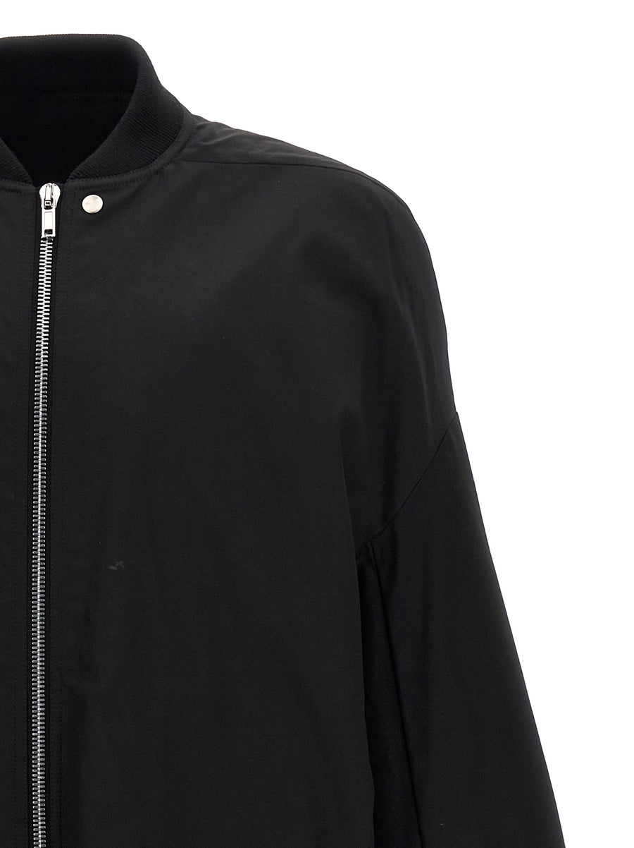 Rick Owens Jumbo Peter Flight Jacket Premium Black Nylon Zip Pockets With Knitted Cuffs For Modern Streetwear