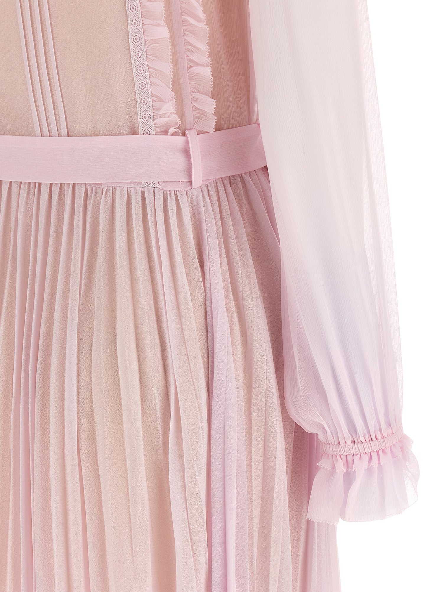 Self-Portrait Pink Pleated Georgette Midi Dresses