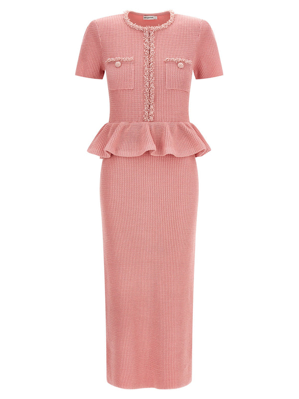 Self-Portrait Pink Peplum Knit Midi Dress