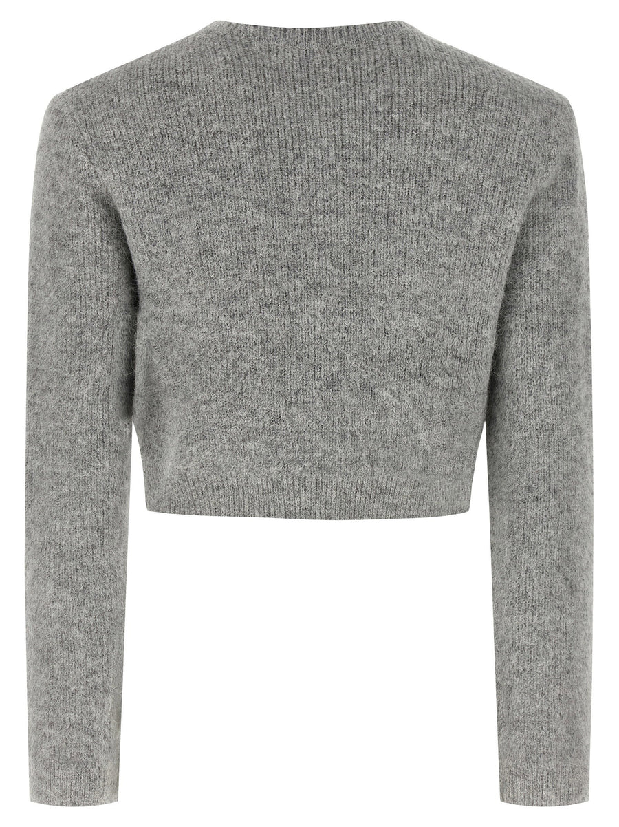 Self-Portrait Grey Fluffy Crystal Trim Cardigan