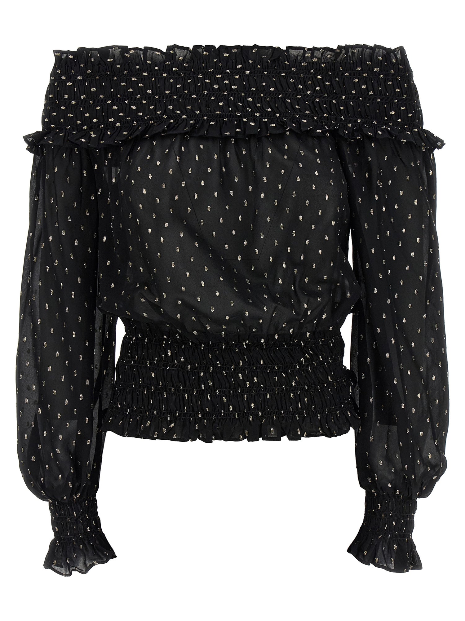Self-Portrait Black And Gold Chiffon Top