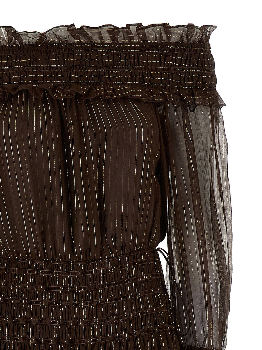 Self-Portrait Brown Georgette Off Shoulder Maxi Dress