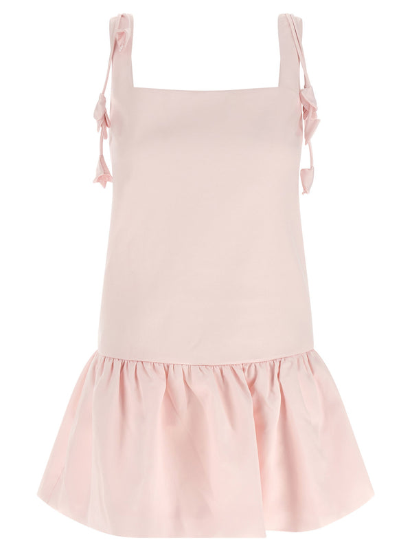 Self Portrait Pink Flower Taffeta Mini Dress With Square Neck And Pockets