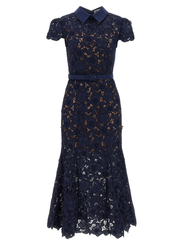 Self-Portrait Navy Guipure Lace Midi Dress