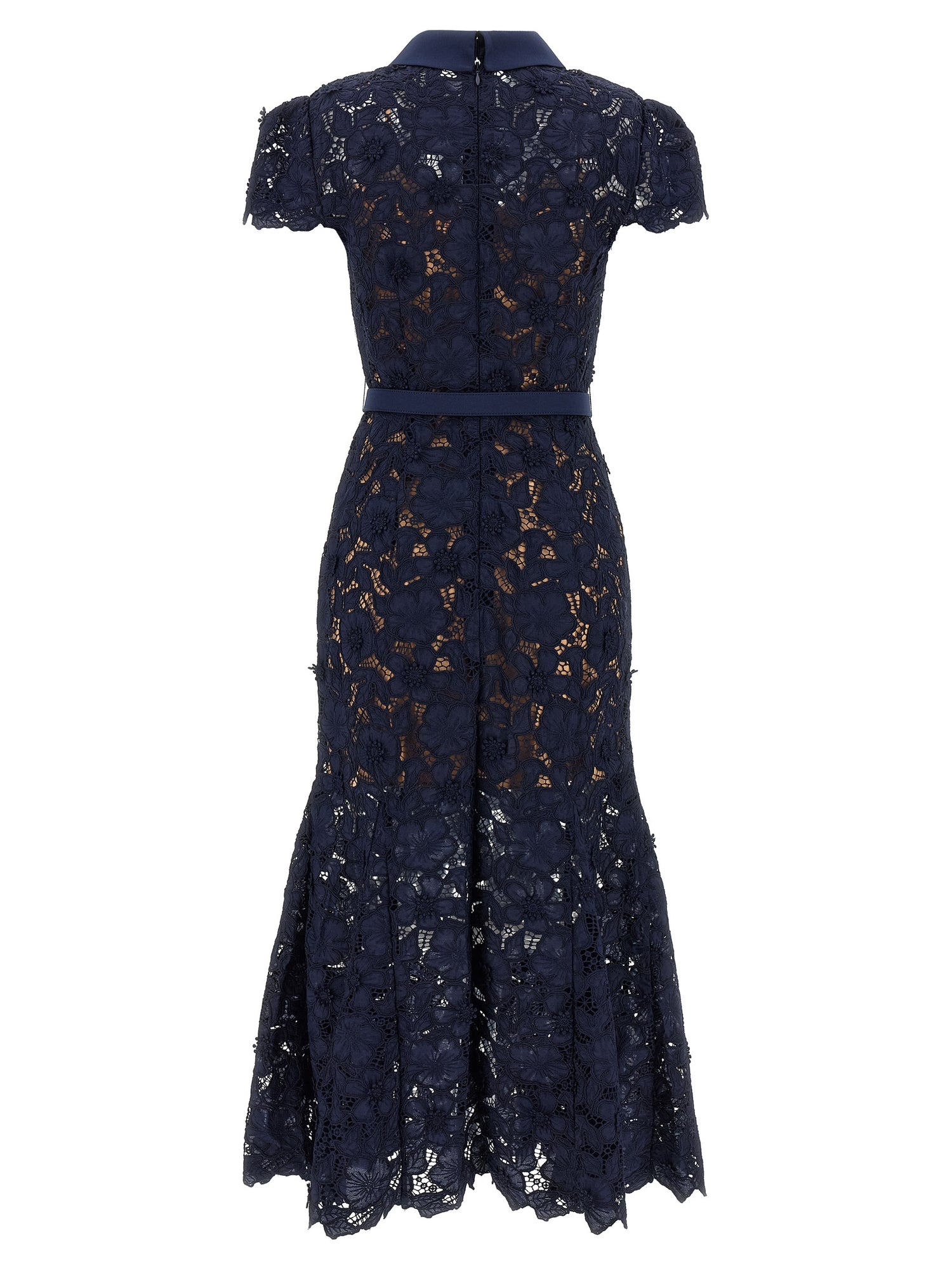 Self-Portrait Navy Guipure Lace Midi Dress
