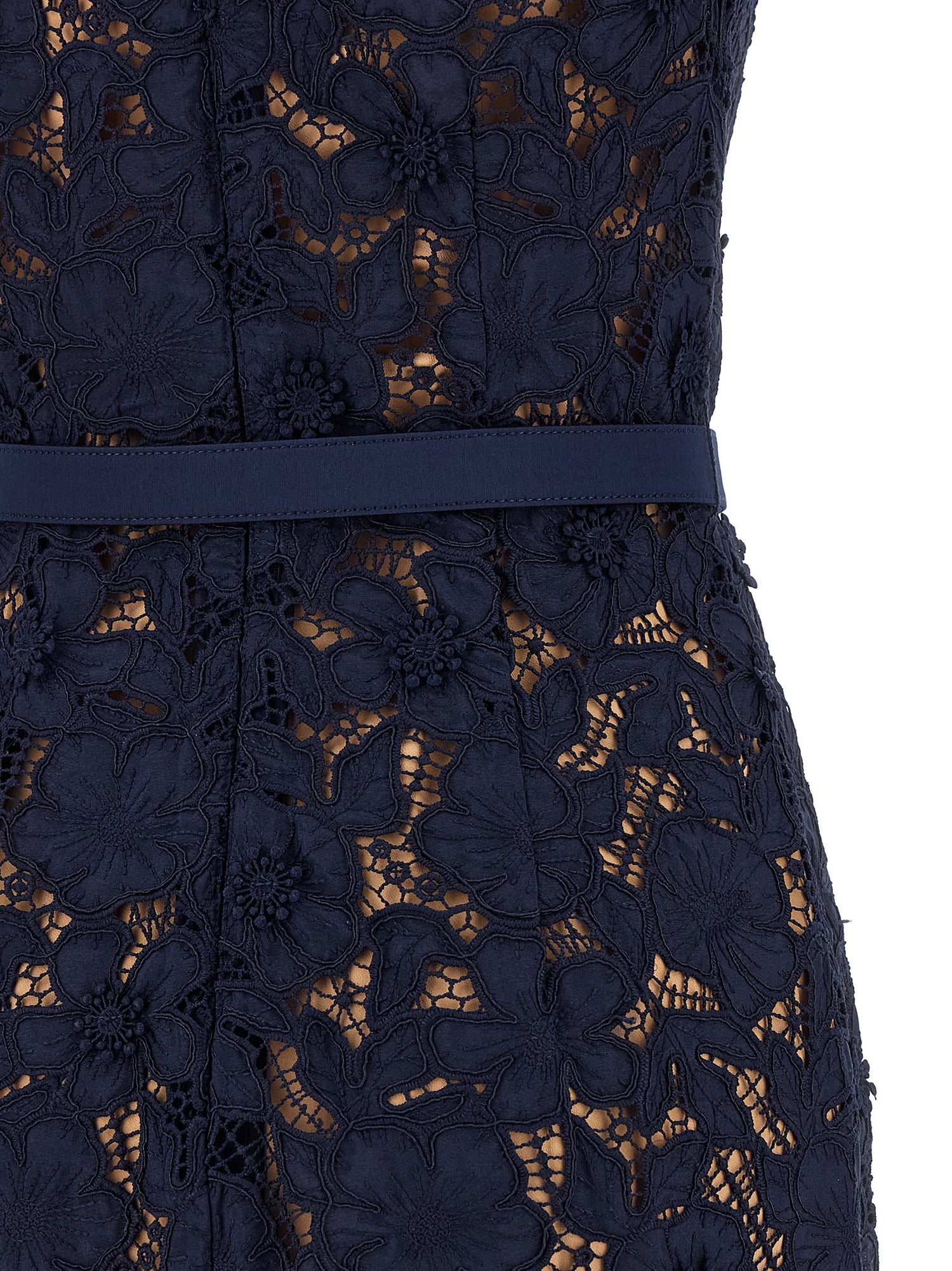 Self-Portrait Navy Guipure Lace Midi Dress