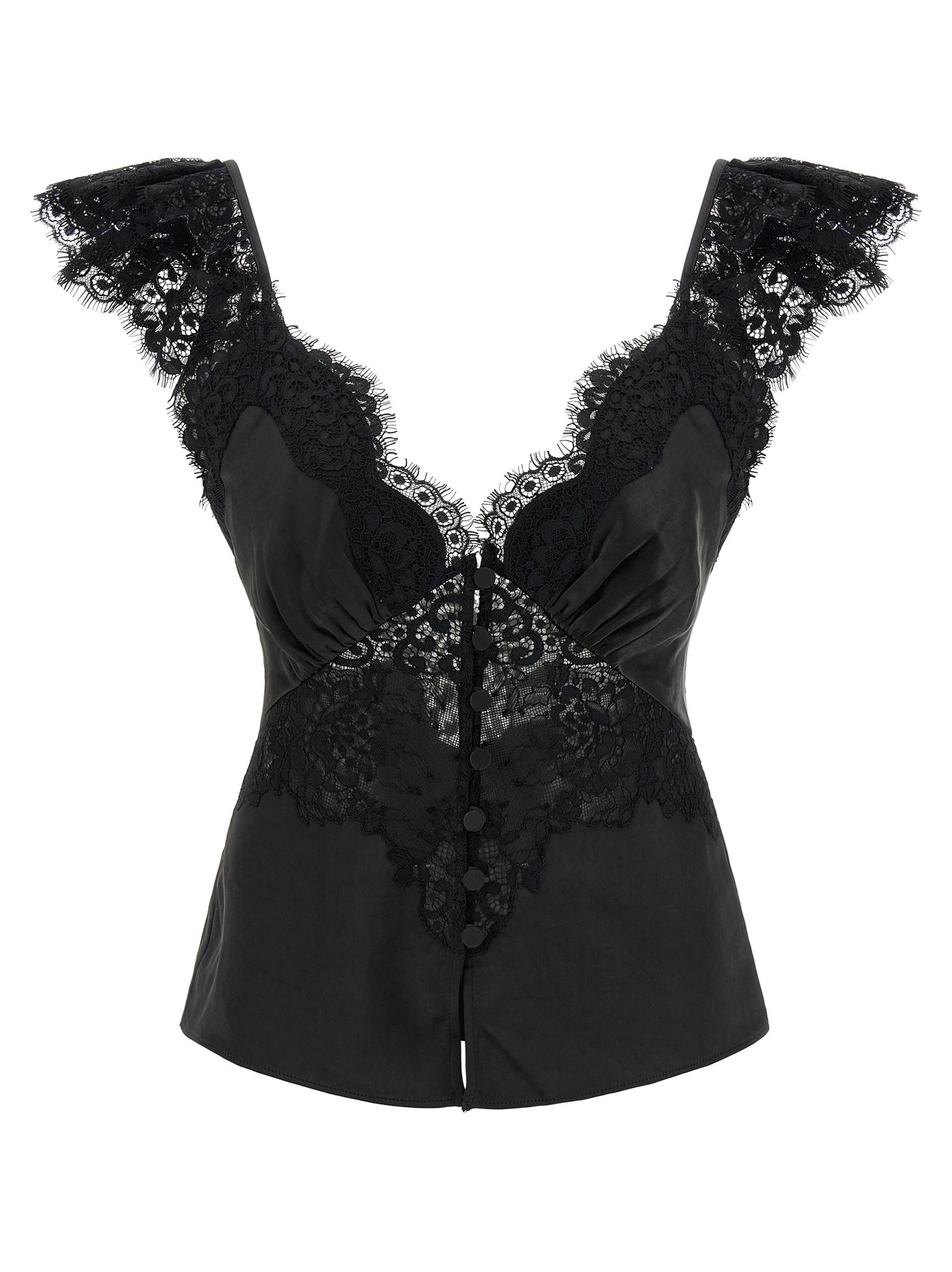 Self-Portrait Black Satin Lace Top