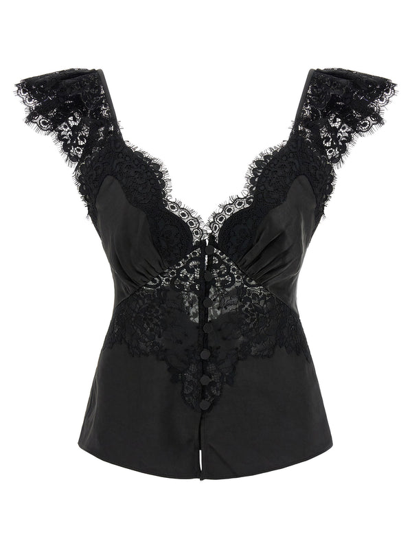 Self-Portrait Black Satin Lace Top