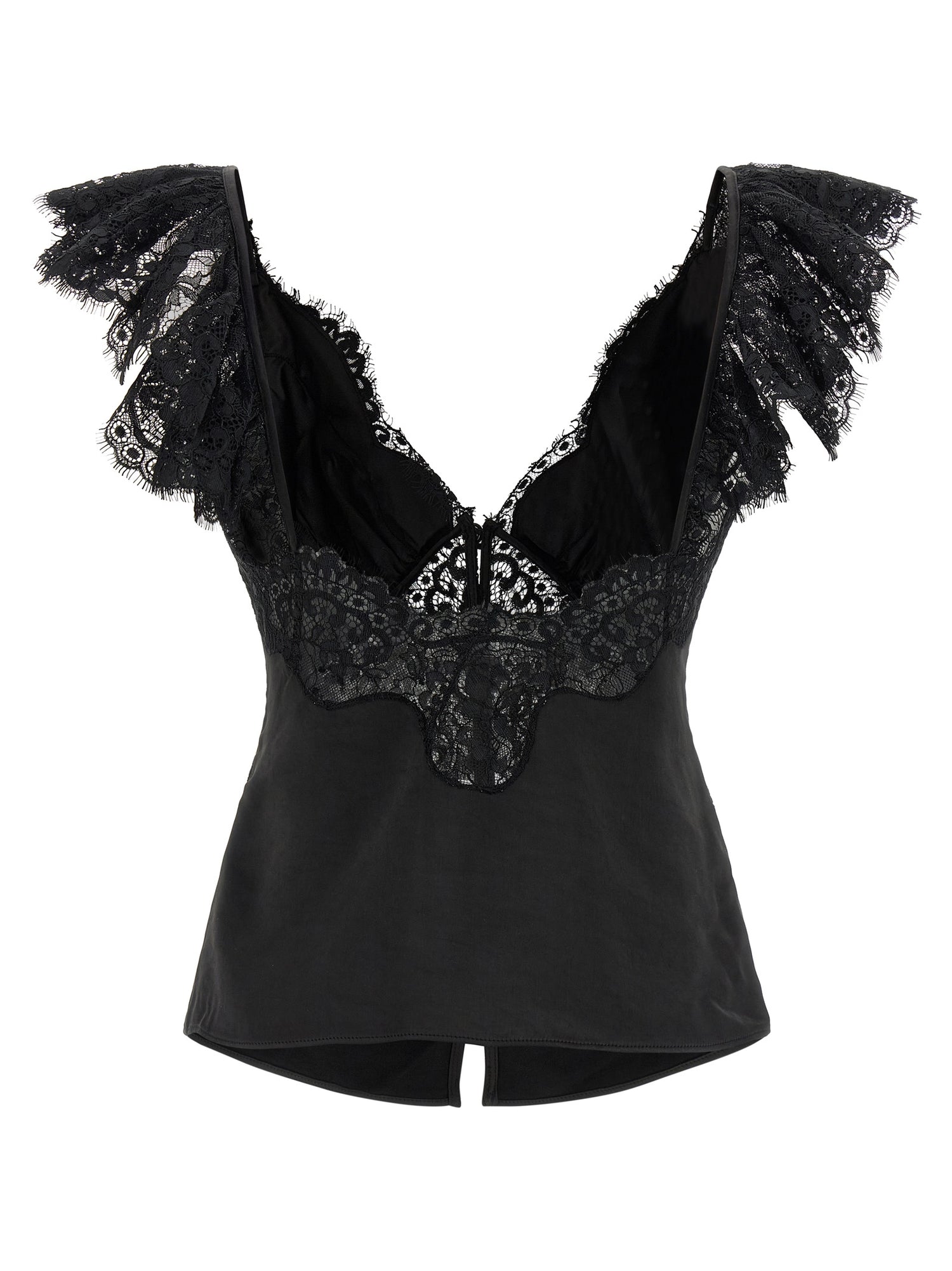 Self-Portrait Black Satin Lace Top