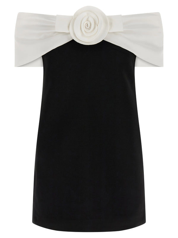 Self-Portrait Black Crêpe Flower Mini Dress