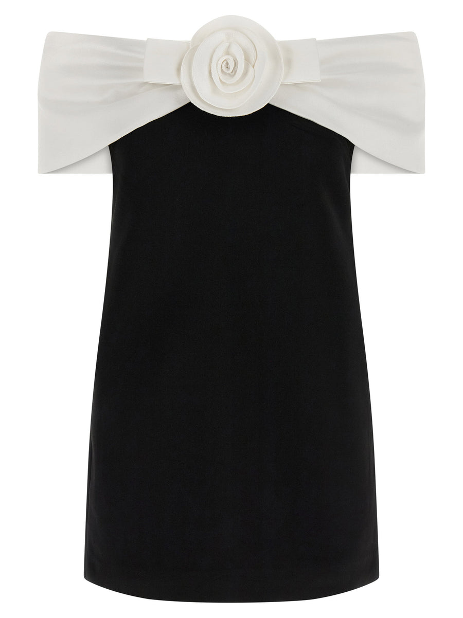 Self-Portrait Black Crêpe Flower Mini Dress