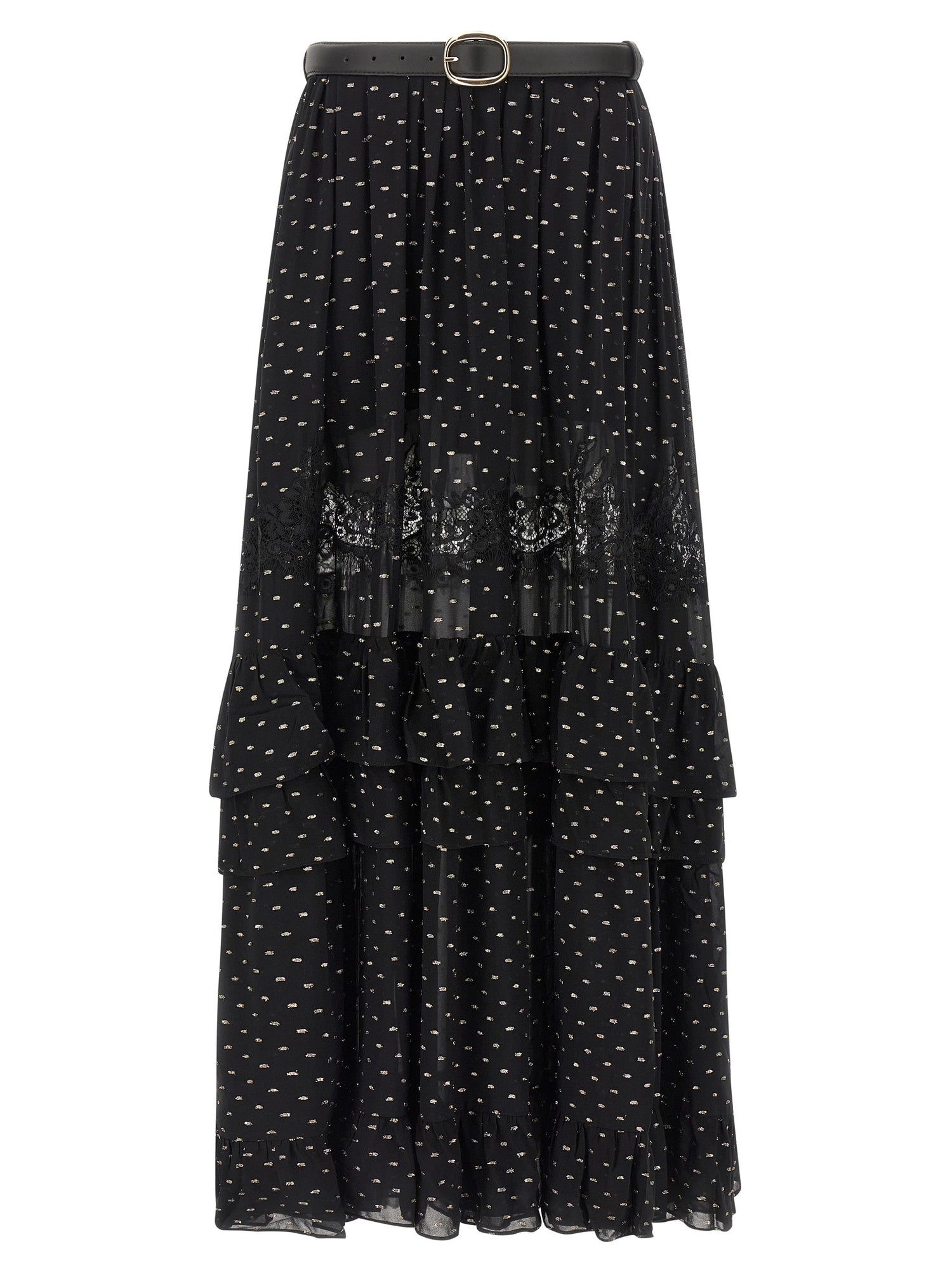 Self-Portrait Black And Gold Chiffon Lace Maxi Skirt