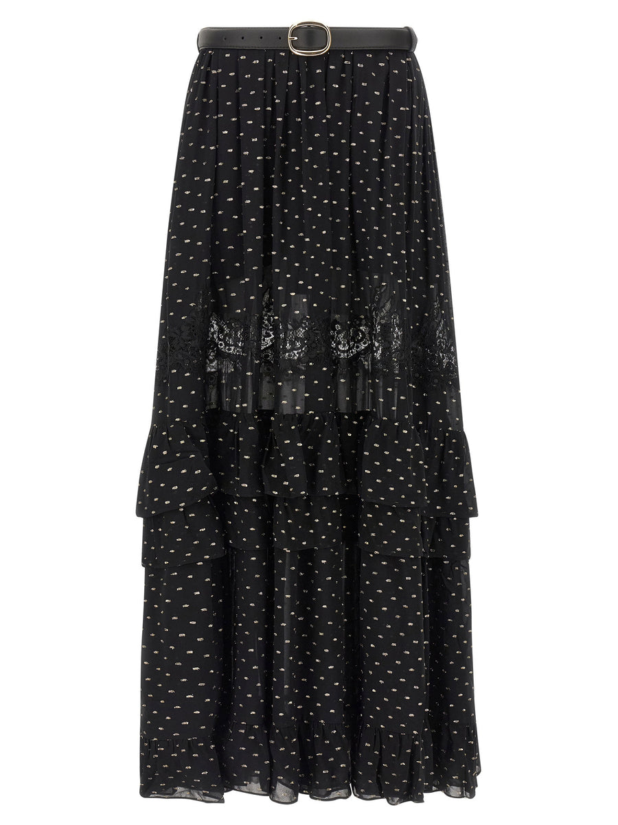 Self-Portrait Black And Gold Chiffon Lace Maxi Skirt