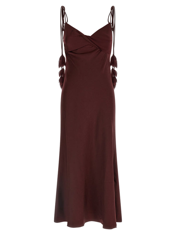 Self-Portrait Burgundy Satin Flower Midi Dress