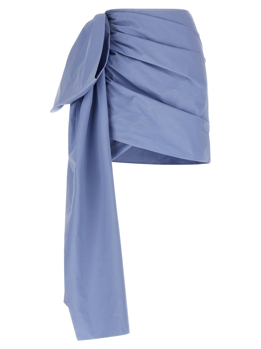 Self-Portrait Blue Cotton Tie Side Mini Skirt