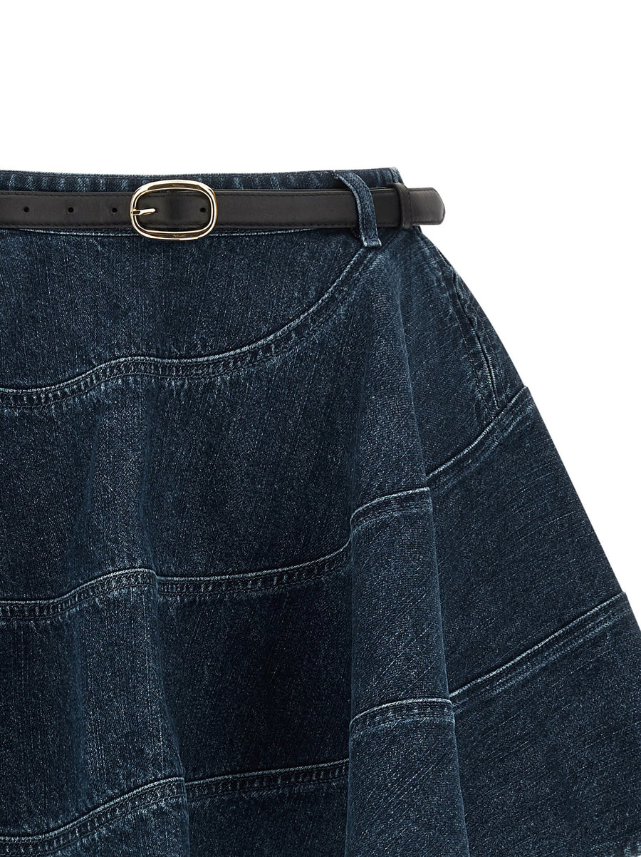 Self-Portrait Flared Denim Mini Skirt