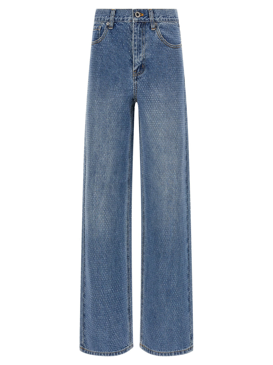 Self-Portrait Rhinestone Denim Straight Leg Jeans