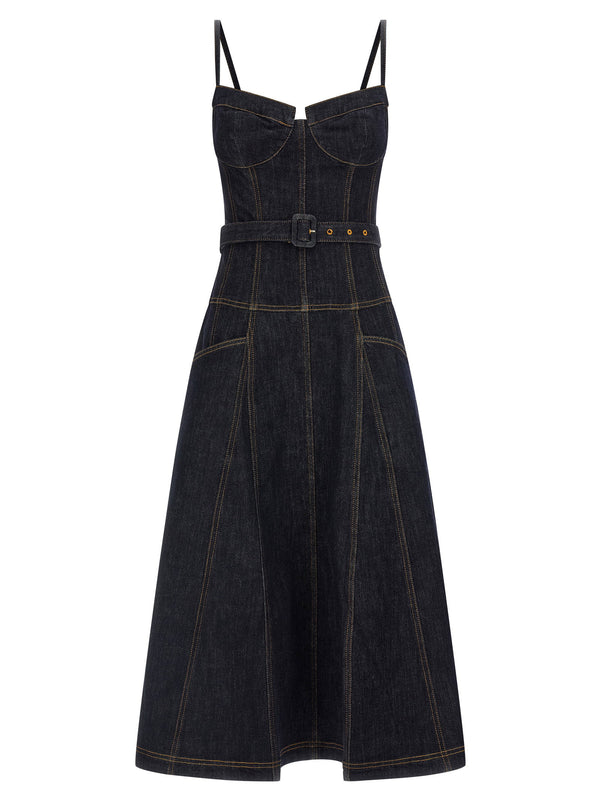 Self-Portrait Indigo Denim Flared Midi Dress