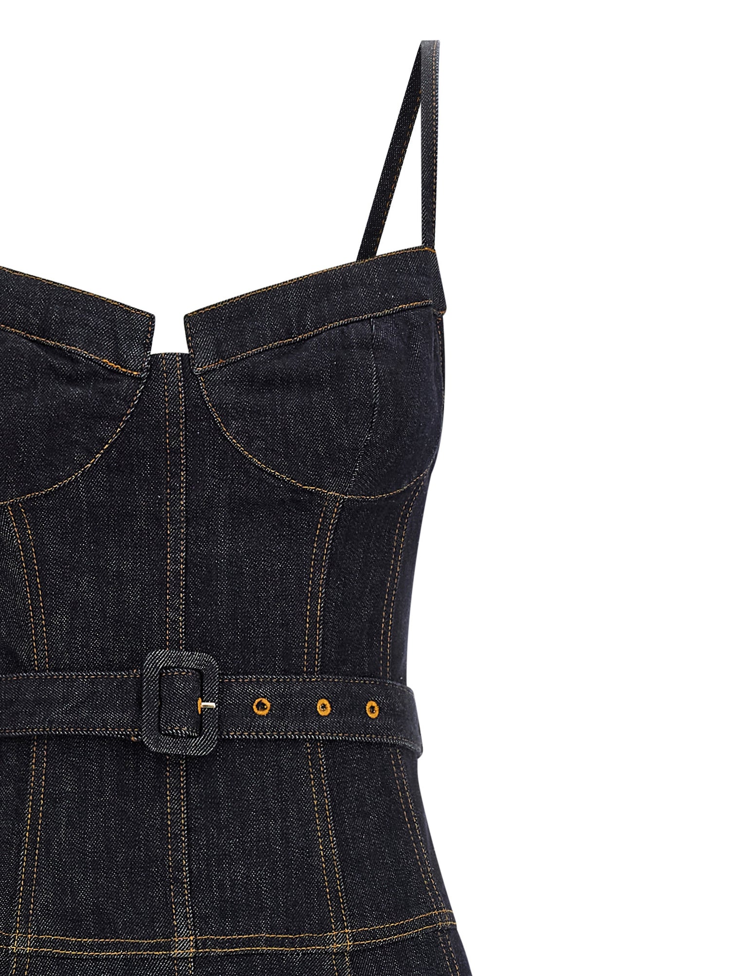 Self-Portrait Indigo Denim Flared Midi Dress