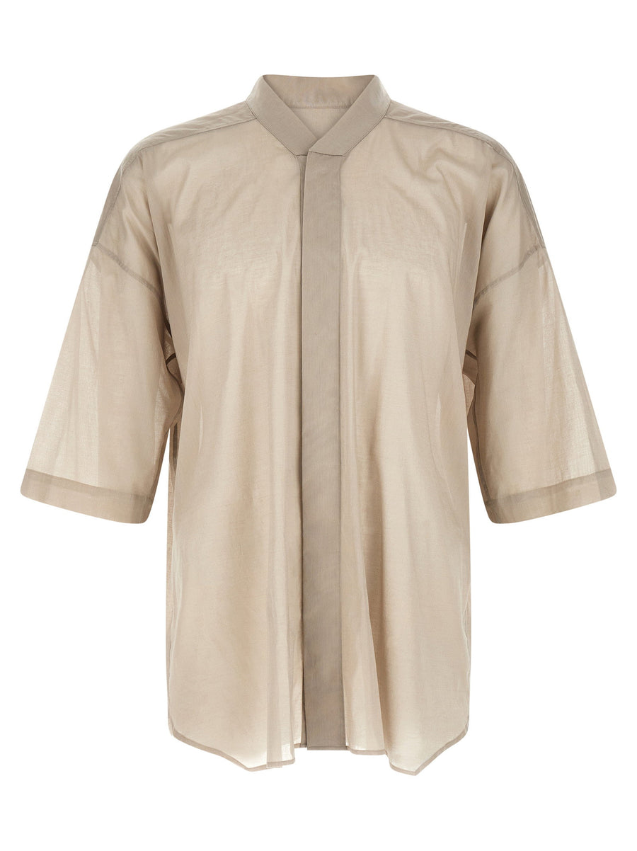 Rick Owens Jumbo Faun Shirt for Women in Luxury Gray Cotton Voile with High Neck and Dropped Shoulders