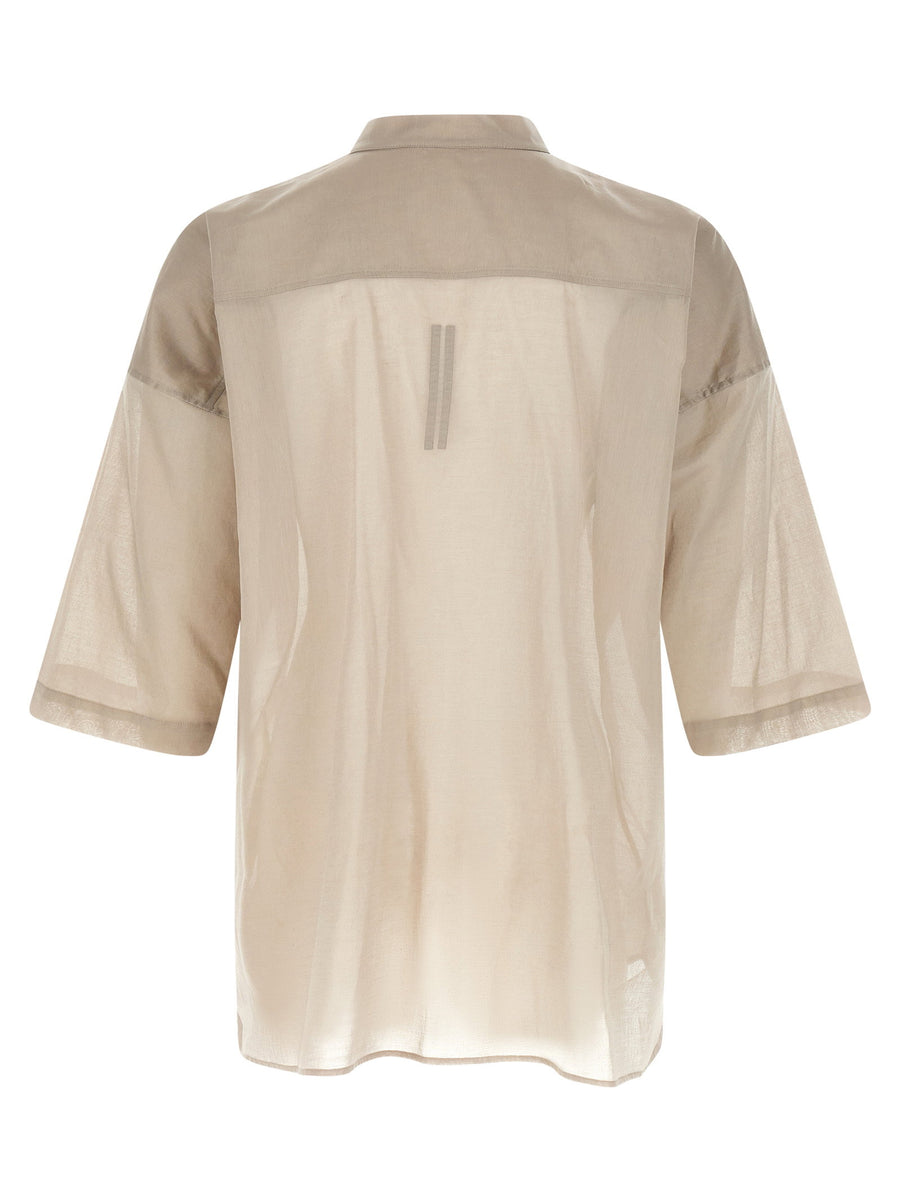 Rick Owens Jumbo Faun Shirt for Women in Luxury Gray Cotton Voile with High Neck and Dropped Shoulders