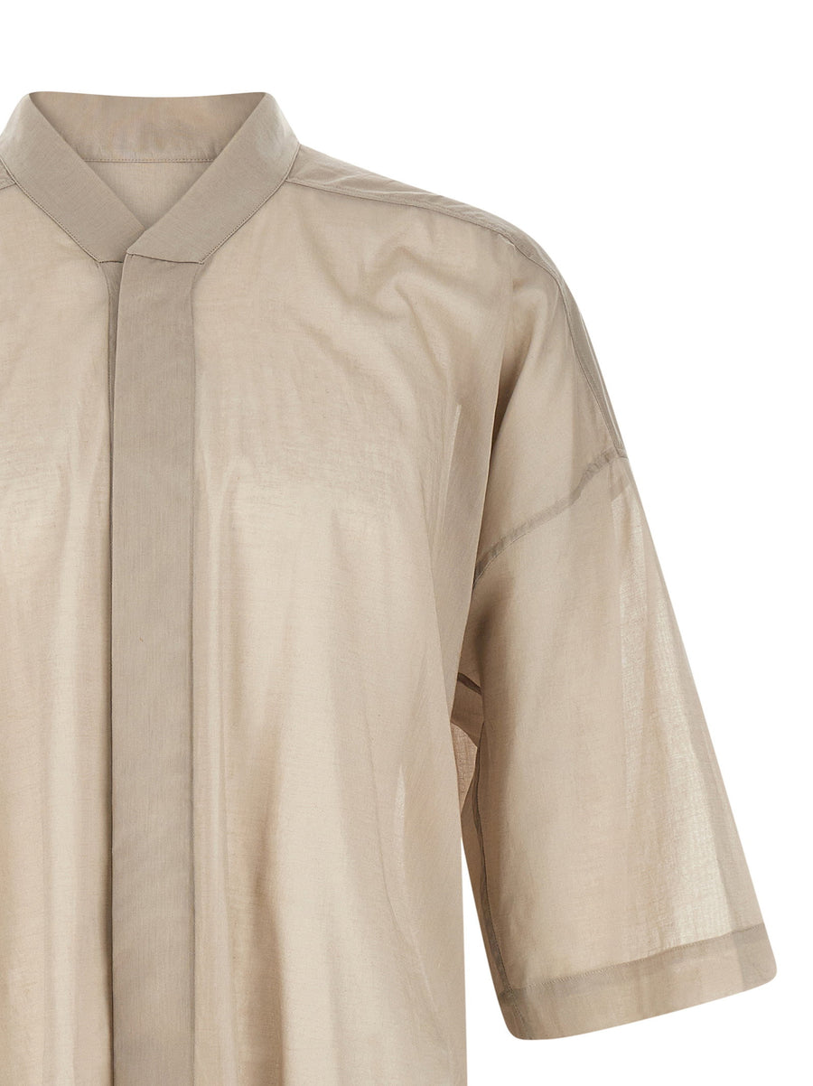 Rick Owens Jumbo Faun Shirt for Women in Luxury Gray Cotton Voile with High Neck and Dropped Shoulders