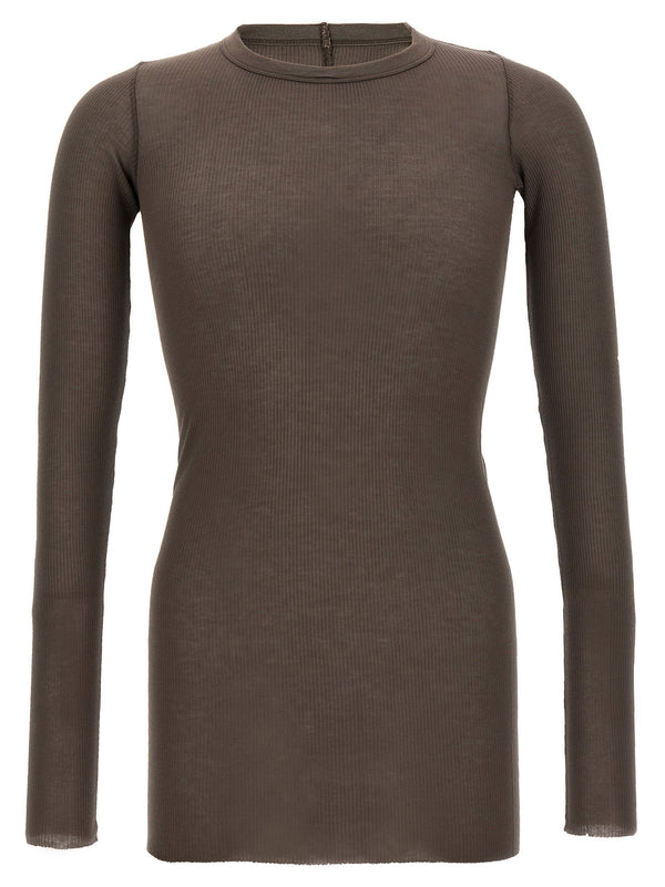 Rick Owens Ribbed Silk Blend T Shirt For Men Premium Designer Tee With Raw Hem And Long Sleeves