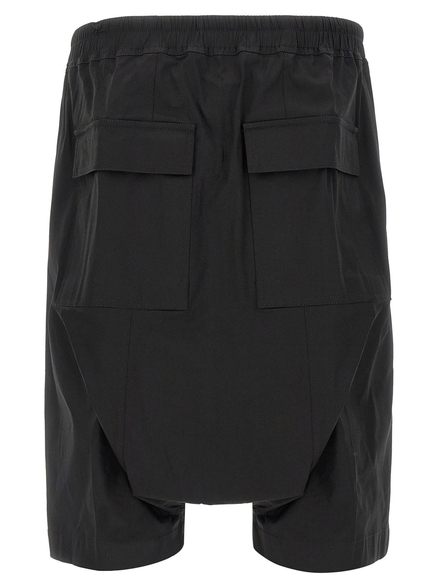 Rick Owens Bermuda Shorts Rick S Pods Black Cotton Poplin Unisex Drawstring Waist Modern Minimalist Luxury