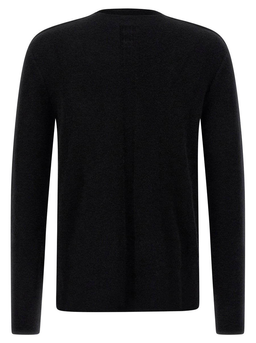 Rick Owens Mens Knit Top With Sculptural Front Cutout And Boat Neck Black Premium Alpaca Wool Blend