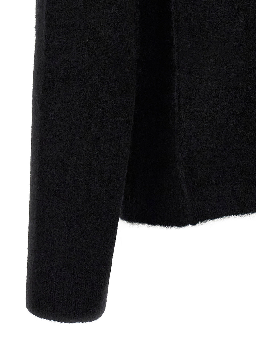 Rick Owens Mens Knit Top With Sculptural Front Cutout And Boat Neck Black Premium Alpaca Wool Blend