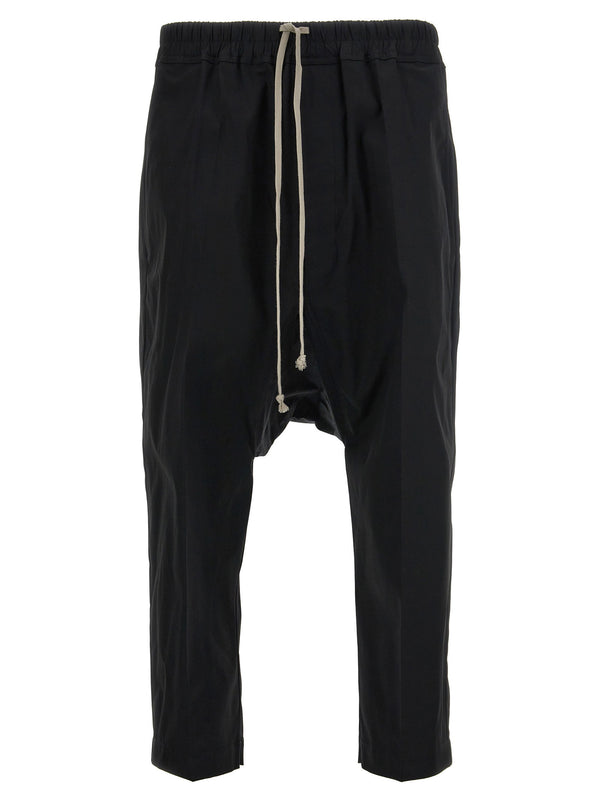 Rick Owens Black Drawstring Cropped Trousers Cotton Elastane