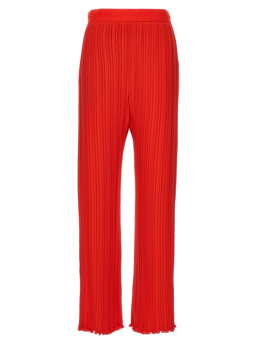 Lanvin Red Pleated Wide-Leg Trousers for Women Luxe Polyester Side Zip True French Sizing