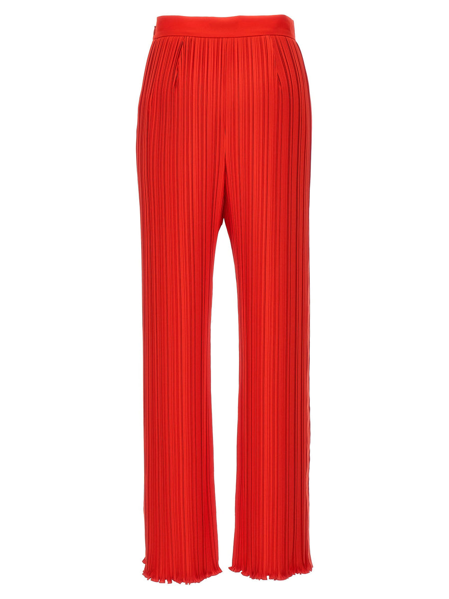 Lanvin Red Pleated Wide-Leg Trousers for Women Luxe Polyester Side Zip True French Sizing